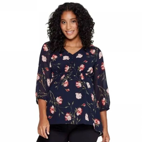 Isabel Maternity By Ingrid & Isabel Empire Floral Blouse Tie Back Top Size Small - Picture 1 of 11